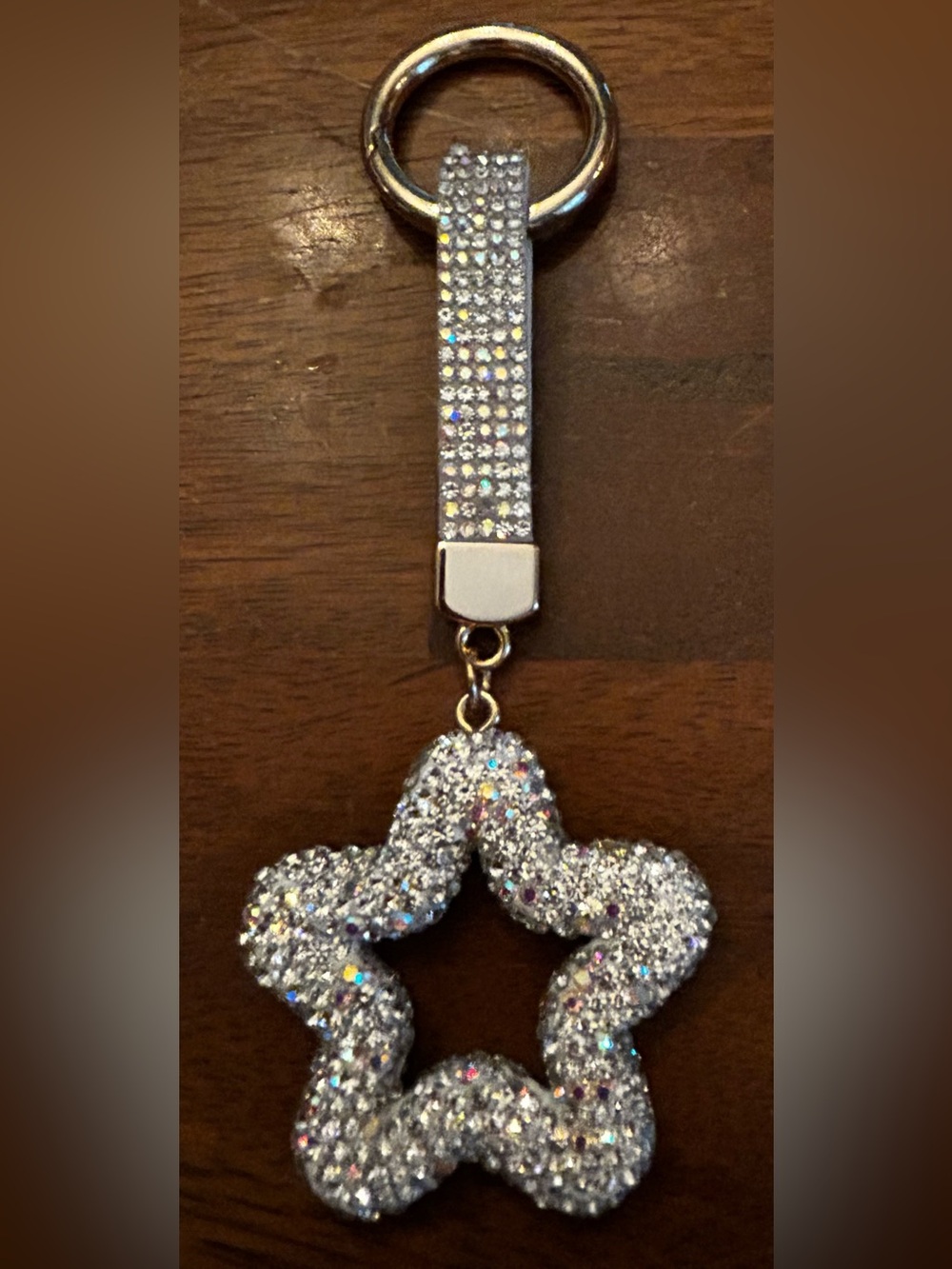 Sparkling Silver Rhinestone Star Bag Charm Keychain with Strap and Clasp NWOT